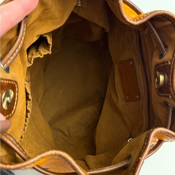 Patricia Nash Brindisi Distressed Brown and Tan Leather Drawstring Bag - Picture 10 of 13